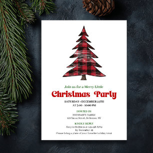 Elegant Red Black Plaid Holiday Party Invitation