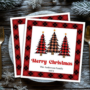 Elegant Red Black Plaid Napkin for Holiday Table