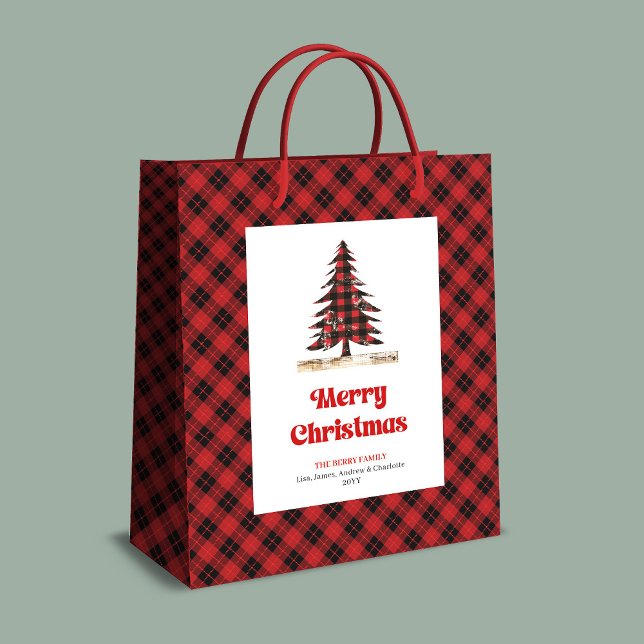 Elegant red black plaid tree gift bag personalized (Elegant red black plaid tree gift bag personalized)