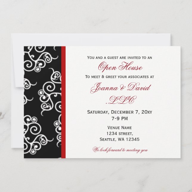 elegant Red Black White Corporate party Invitation (Front)
