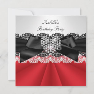 Elegant Red Black White Diamond Birthday Party Invitation