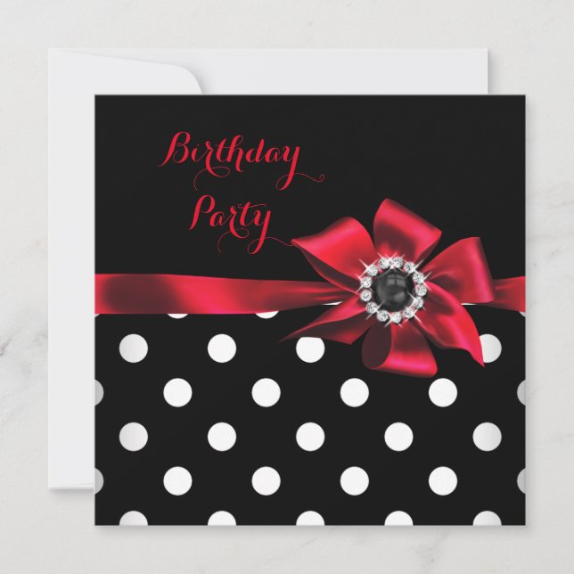 Elegant Red Black White Polka Dots Birthday Party Invitation (Front)