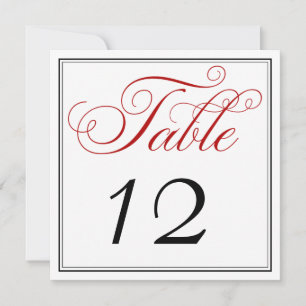 Elegant Red Black & White Script Table Number Card