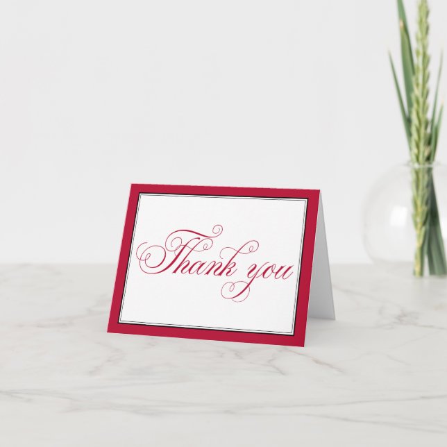 Elegant Red Black White Script Thank You Note Card (Front)