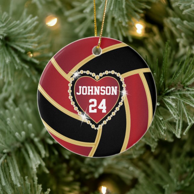 Elegant Red, Blackand Gold Volleyball Ceramic Tree Decoration (Tree)
