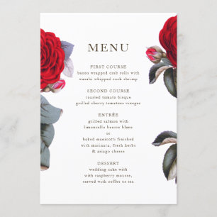 Elegant red blossom rose. Summer Chic Wedding Menu