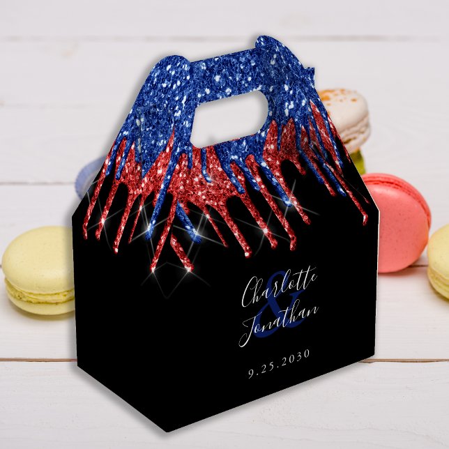 Elegant Red Blue Glitter Drips Patriotic Wedding  Favour Box (Creator Uploaded)