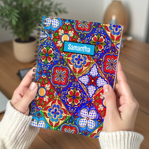 Elegant Red Blue Purple Mexican Talavera Tiles Notebook