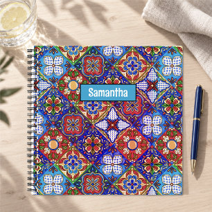 Elegant Red Blue Talavera Tile Mexican Art Notebook