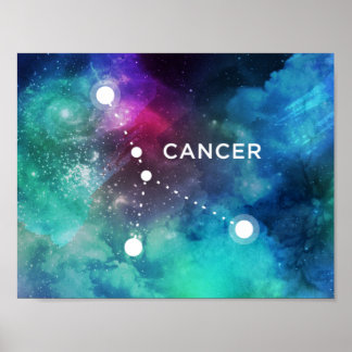 Elegant Red Blue Watercolor Nebula Cancer Poster