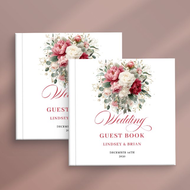 Elegant Red Blush Boho Wedding Guest Book Poster (Elegant Red Blush Boho Wedding Guest Book Poster)