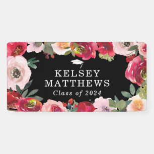 Elegant Red & Blush Pink Floral Graduation Banner