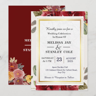 Elegant Red Blush Pink Floral Watercolor Wedding Invitation