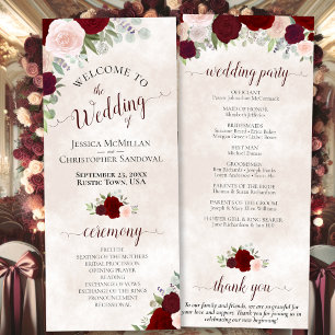 Elegant Red & Blush Pink Watercolor Roses Wedding Programme