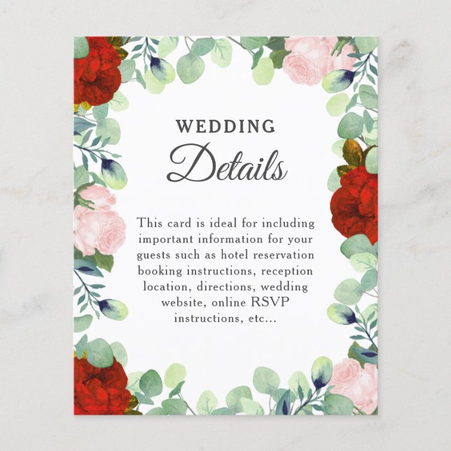 Elegant Red Blush Rose Greenery Wedding Details (Front)