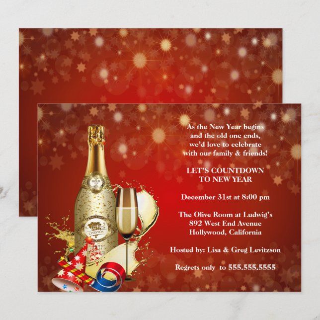 Elegant Red Bohek Lights New Years Eve Party Invitation (Front/Back)