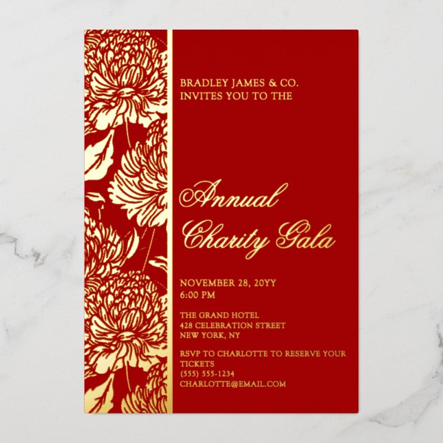 Elegant Red Botanical Charity Event Gala Party (Front)