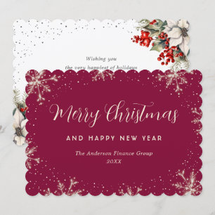 Elegant Red Botanical Snowflake Business Holiday Card