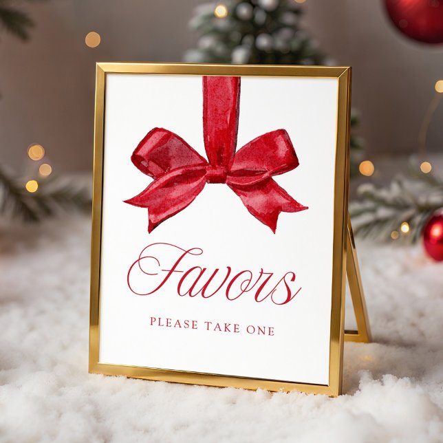 Elegant Red Bow Baby Shower Favors Sign (Creator Uploaded)