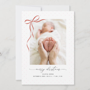 Elegant Red Bow Baby's First Christmas Photo Holiday Card