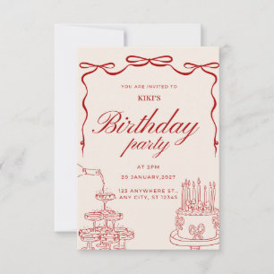 Elegant Red Bow Birthday Party Invitation