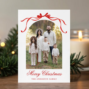 Elegant Red Bow Christmas 4 Photo Holiday Card