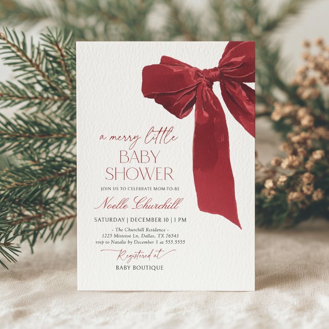 Elegant Red Bow Christmas Baby Shower Invitation (Creator Uploaded)