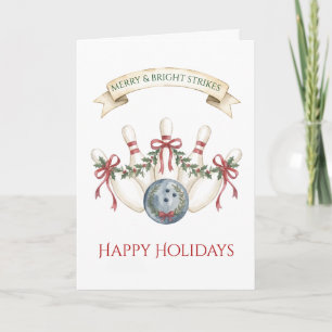 Elegant Red Bow Christmas Bowling Holiday Card