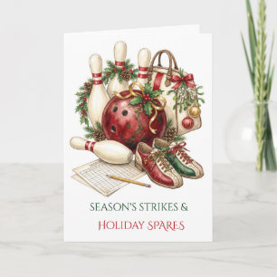 Elegant Red Bow Christmas Bowling Holiday Card