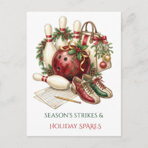 Elegant Red Bow Christmas Bowling Holiday Postcard