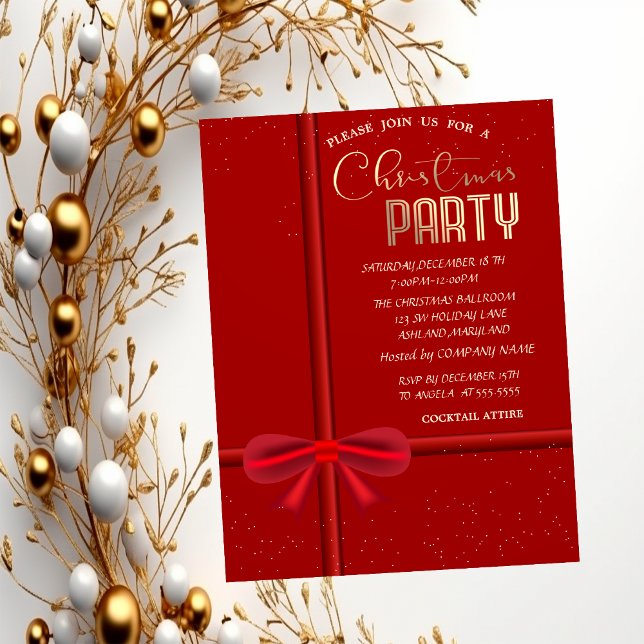 Elegant Red Bow Christmas Company  Invitation (Creator Uploaded)