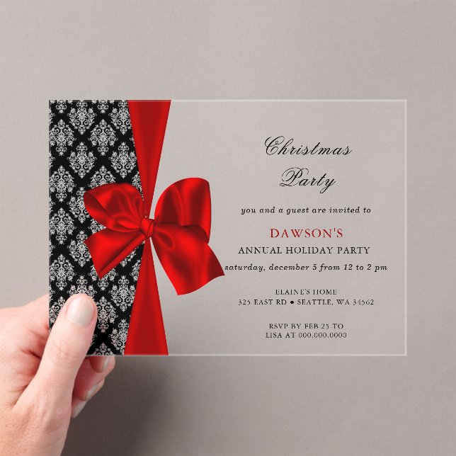 Elegant Red Bow Christmas Holiday party Invitation (Insitu (Handheld))