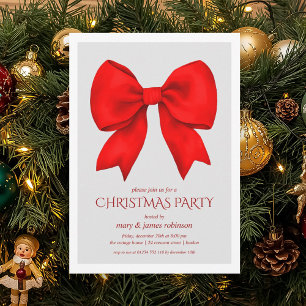 Elegant Red Bow Christmas Holiday Party  Invitation