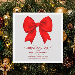 Elegant Red Bow Christmas Holiday Party Invitation