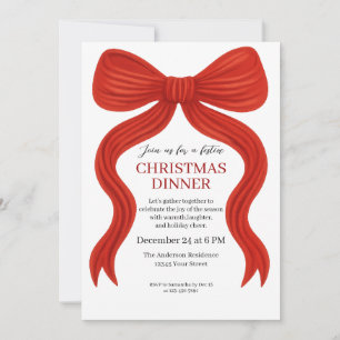Elegant Red Bow Christmas Party - Invitation