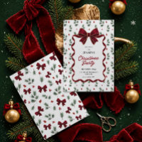 Elegant Red Bow Christmas Party Invitation