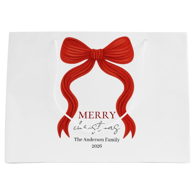 Elegant Red Bow Christmas Party -  Large Gift Bag (Front)