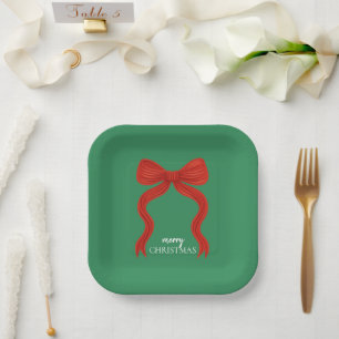 Elegant Red Bow Christmas Party -  Paper Plate