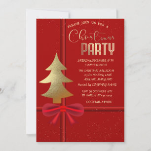 Elegant Red Bow,Christmas Tree Christmas Company Invitation