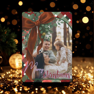 Elegant Red Bow Christmas Two Photo Holiday Card