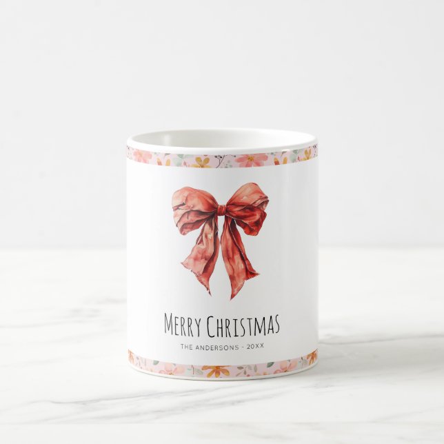 Elegant Red Bow Coquette Minimalist Christmas  Coffee Mug (Center)