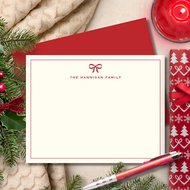 Elegant Red Bow Custom Family Name Card (Creator Uploaded)