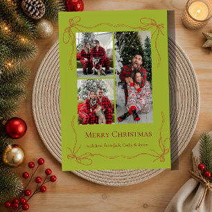 Elegant Red Bow Family Christmas Photo Holiday Card