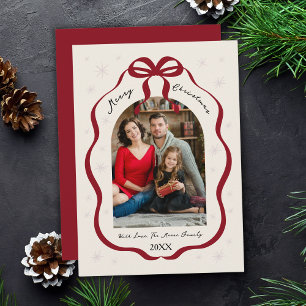 Elegant Red Bow Frame Custom Arch Photo Christmas Holiday Card
