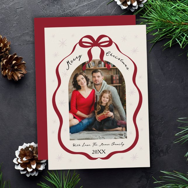 Elegant Red Bow Frame Custom Arch Photo Christmas Holiday Card (Elegant Red Bow Frame Custom Arch Photo Christmas Holiday Card
)