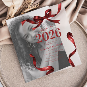 Elegant Red Bow Graduation Party Vellum Invitations