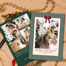 Elegant Red Bow Green Stripes Christmas 5 Photo