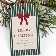Elegant Red Bow Green Stripes Christmas