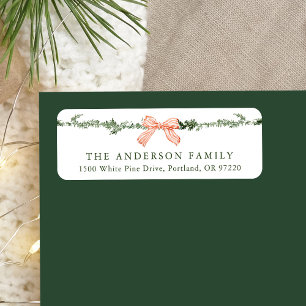 Elegant Red Bow Greenery Garland Return Address