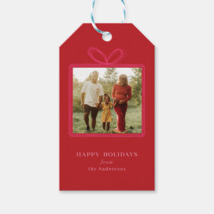 Elegant Red Bow "Happy Holidays" Christmas Photo Gift Tags